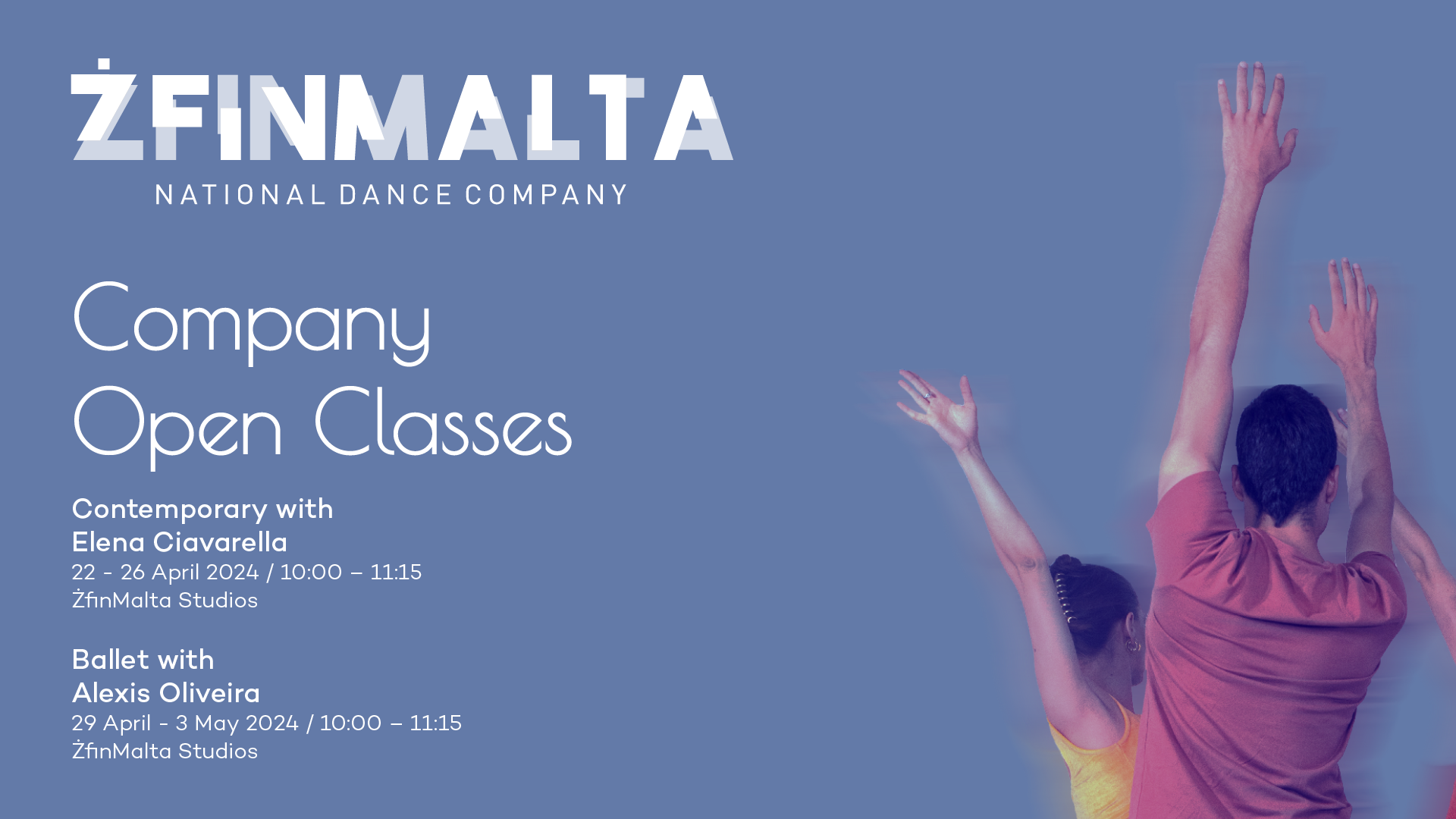 ŻfinMalta National Dance Company Open Classes Alexis Oliveira Elena Ciavarella 1920x1080px